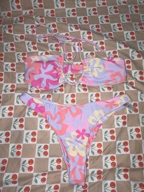 SHEIN Pastel Floral Bikini Set in Lavender, Pink, Peach & Yellow